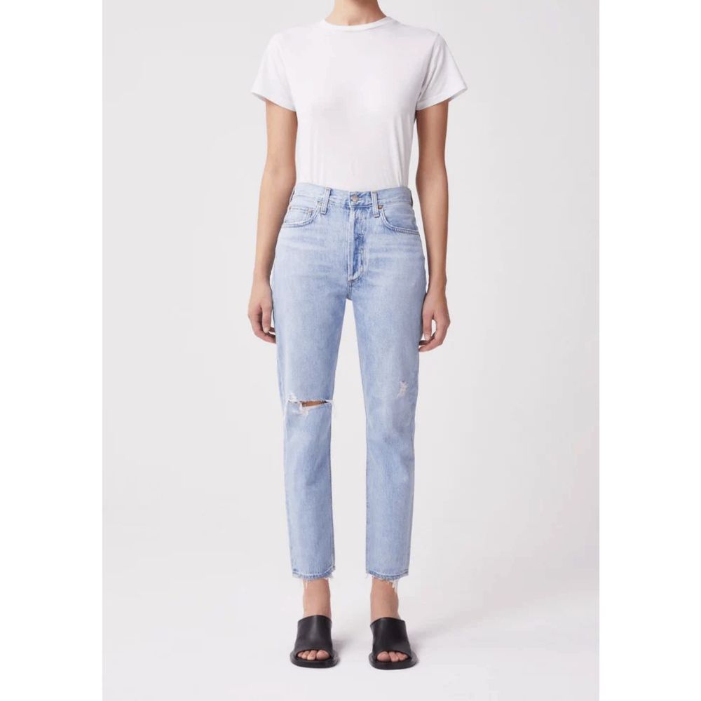 Agolde Light Wash Blue Denim Riley High Rise Straight Crop Jeans Women's Size 32